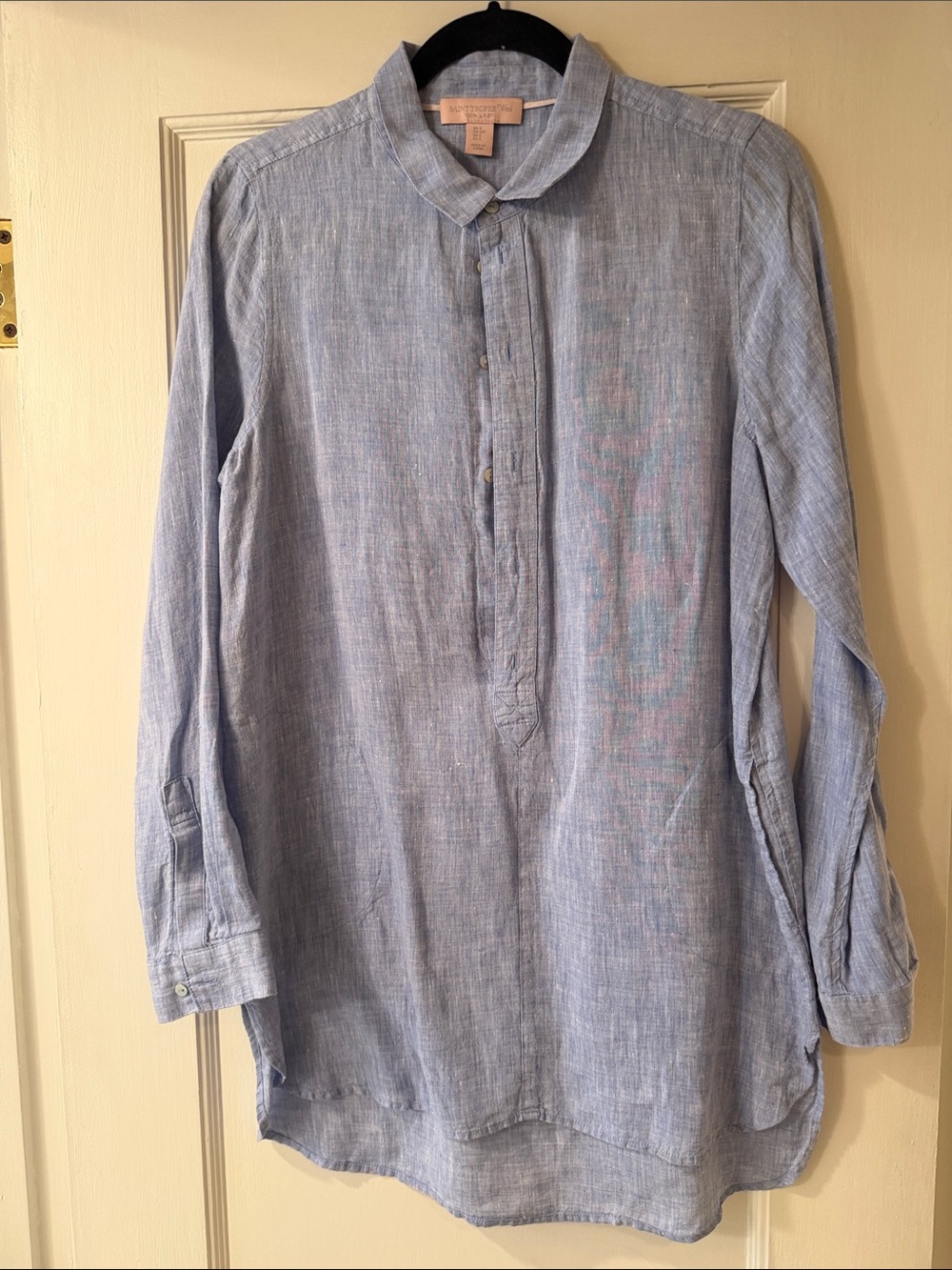 Light Blue Linen Long-Sleeve Shirt Cami